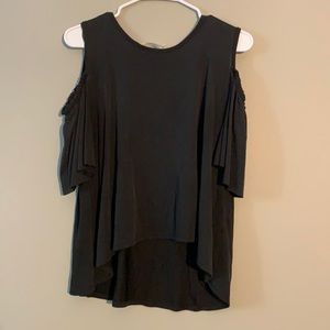 Black top, with cut out shoulders, flowy-fit